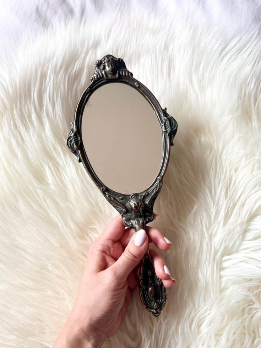 Vintage Handheld Cherub Vanity Mirror Victoria Gothic Boudoir Decor